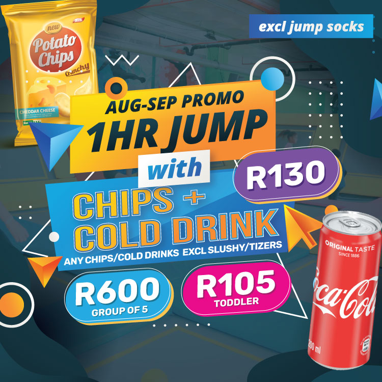 Aug - Sep - R130 | 1 Hr Jump, Chips & Coldrink Combo