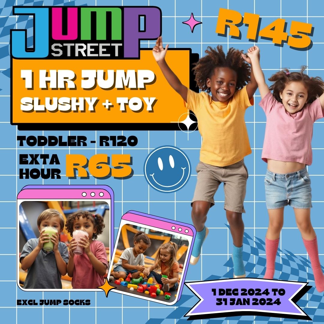 1 Hr Jump, Slushy & Toy – R145